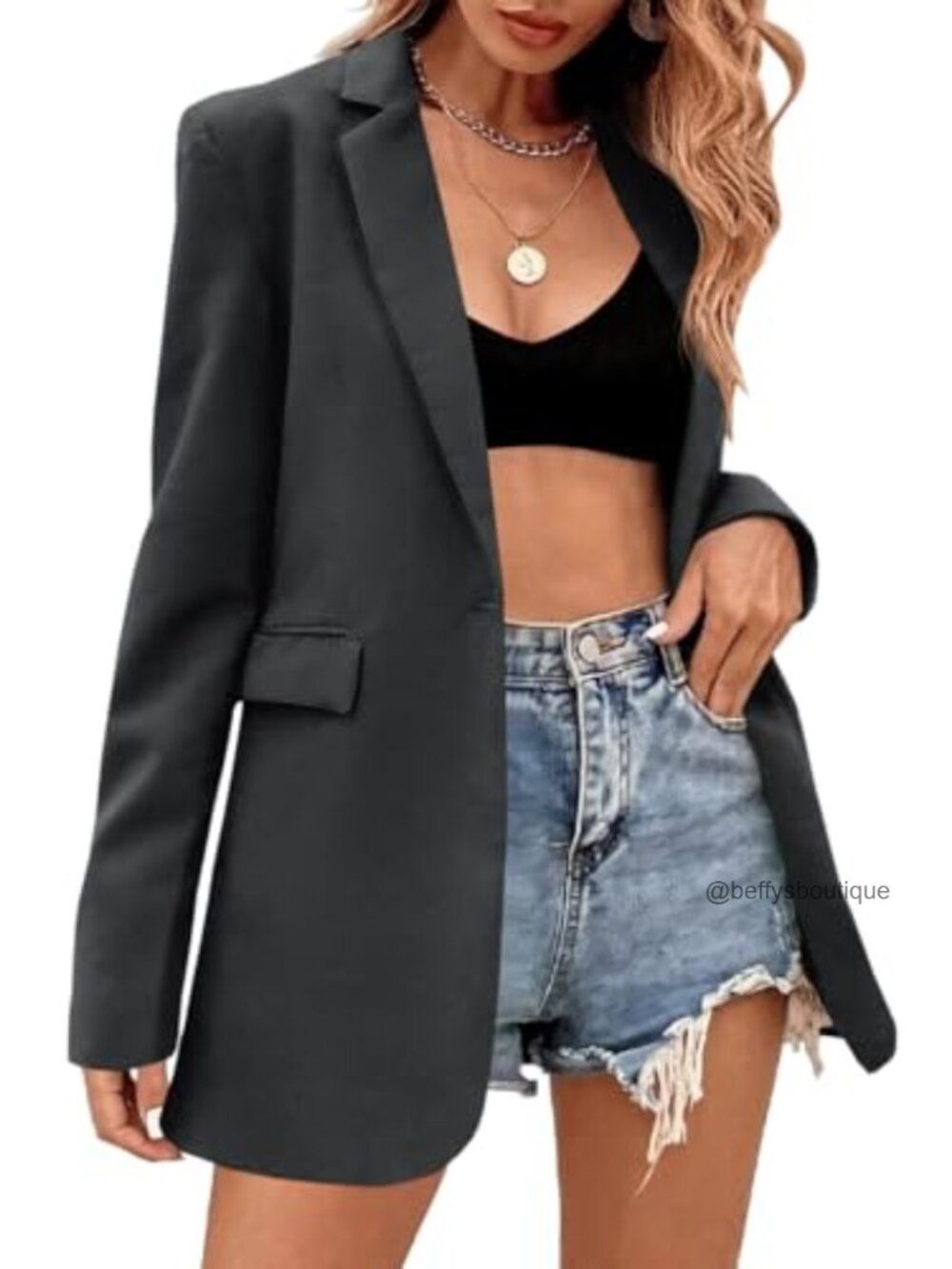 Oversized Boyfriend Blazer Long Sleeve Notch Lapel Work Jacket